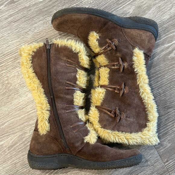 Earth Origins Jem Brown Suede Tan Faux Fur Buckle Winter Boots Boho Fairy Size 8 - Picture 4 of 9